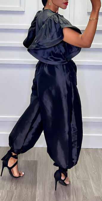 Ruffle top and parachute pants